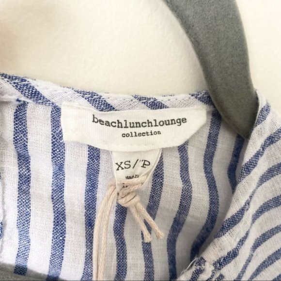 NWT beachlunchlounge Blue/White Striped Linen Blend Smocked Tank Top - Picture 6 of 10